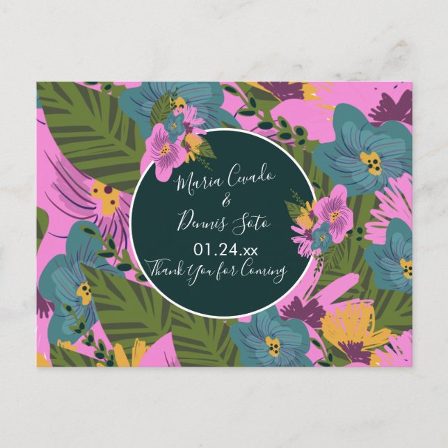 Hand  Drawn Florals Wedding Bold Pink Greenery    Postcard (Front)