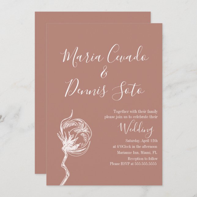 Hand  Drawn Florals Wedding Earth Tone Invitation (Front/Back)