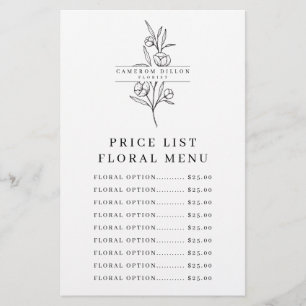Hand Drawn Florist Flower Shop Price List Sheet