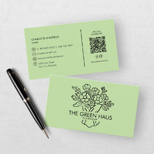 Hand Drawn Florist Green Botanical QR Code Business Card