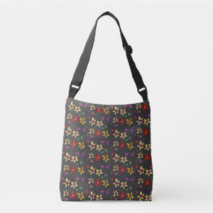 Hand Drawn Flower Art on Black Crossbody Bag