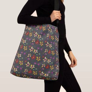 Hand Drawn Flower Art on Black Crossbody Bag
