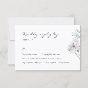 Hand-Drawn flower Black and White wedding RSVP Card