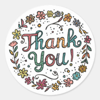 Hand-Drawn Flower Doodle Classic Round Sticker