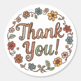 Hand-Drawn Flower Doodle Classic Round Sticker
