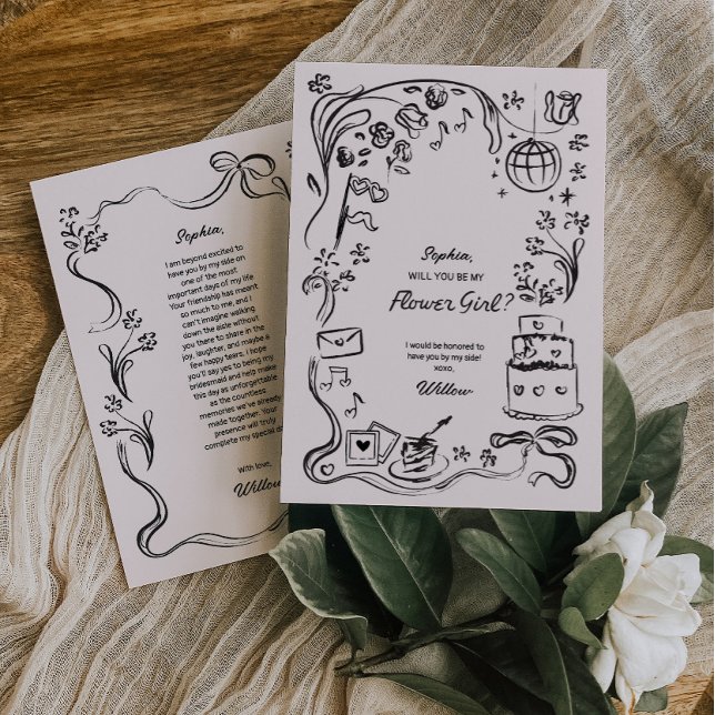Hand Drawn Flower Girl Proposal Card (flower girl proposal card)