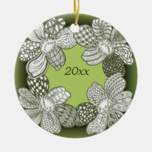 Hand Drawn Flower Lei Choose Any Colour Ceramic Tree Decoration