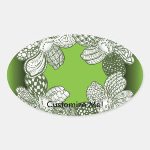 Hand Drawn Flower Lei Choose Any Colour Oval Sticker