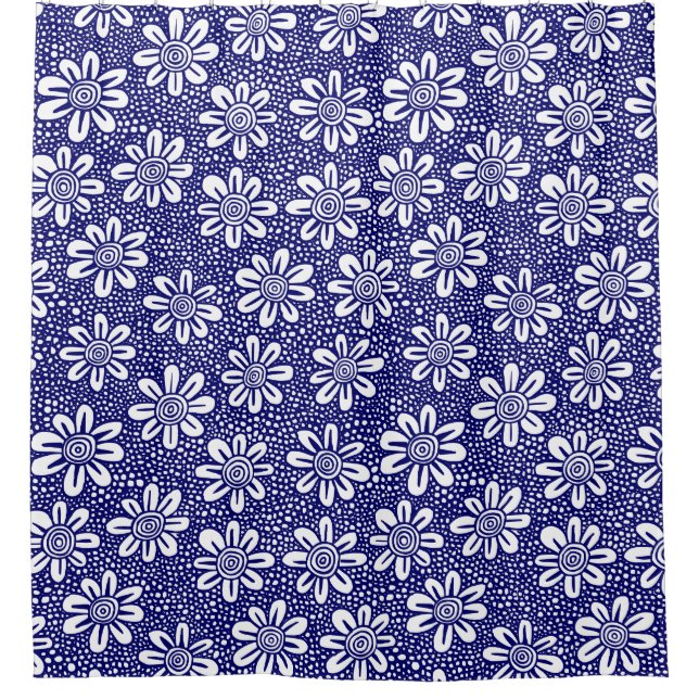 Hand Drawn Flower Pattern 140617 - Dark Blue Shower Curtain (Front)