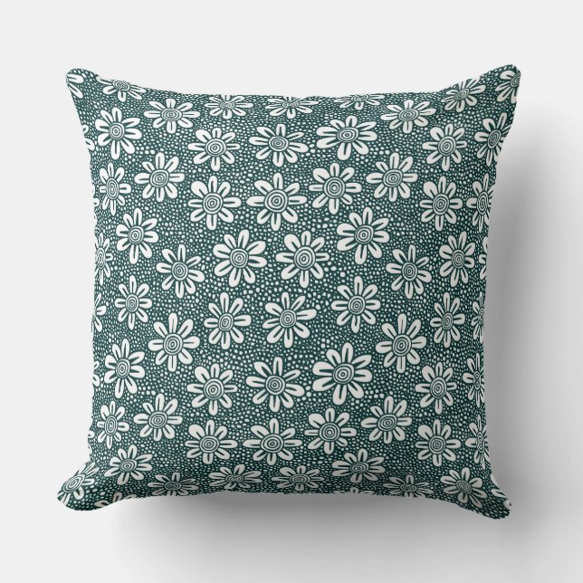 Hand Drawn Flower Pattern 140617 - Dark Green Cushion (Front)