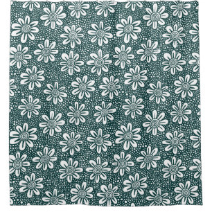 Hand Drawn Flower Pattern 140617 - Dark Green Shower Curtain