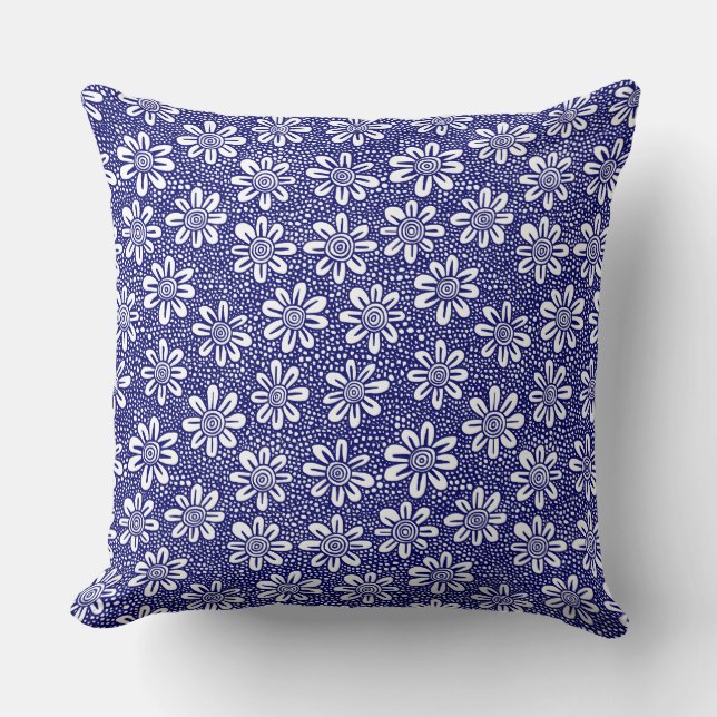 Hand Drawn Flower Pattern 140617 - Deep Navy Cushion (Front)