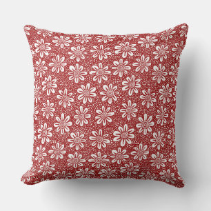 Hand Drawn Flower Pattern 140617 - Ruby Red Cushion