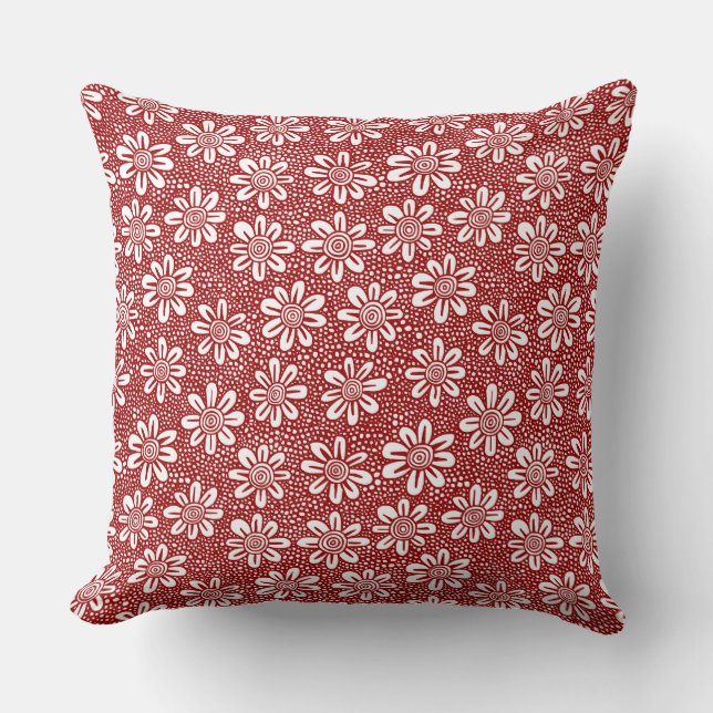 Hand Drawn Flower Pattern 140617 - Ruby Red Cushion (Front)