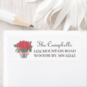 Hand-Drawn Flower Pot Poinsettias Christmas Return Address Label