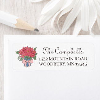 Hand-Drawn Flower Pot Poinsettias Christmas Return Address Label