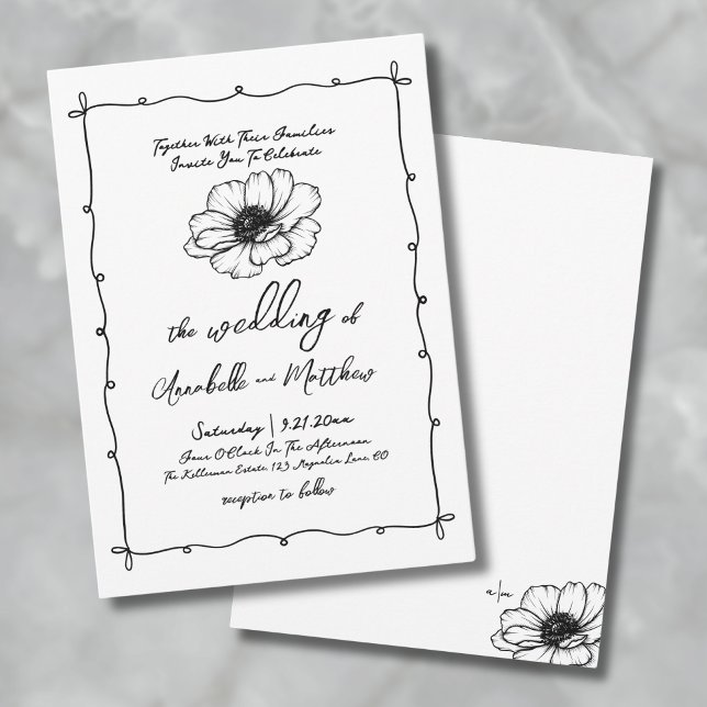 Hand Drawn Flower Whimsical Wedding Invitation (Hand Drawn Flower Whimsical Wedding Invitation)