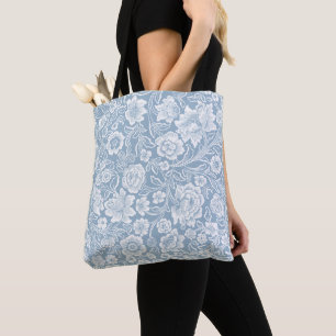 Hand-drawn Flowers,Blue Grey White Botanical Art Tote Bag