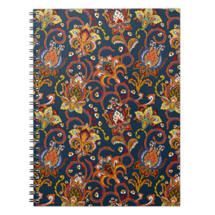 Hand Drawn Flowers: Colourful Navy Pattern Notebook