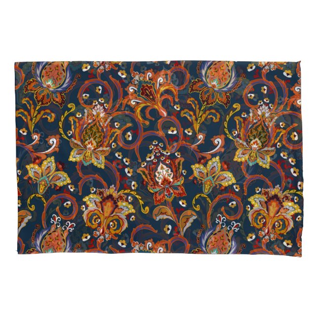 Hand Drawn Flowers: Colourful Navy Pattern Pillowcase (Front)