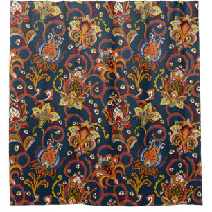Hand Drawn Flowers: Colourful Navy Pattern Shower Curtain