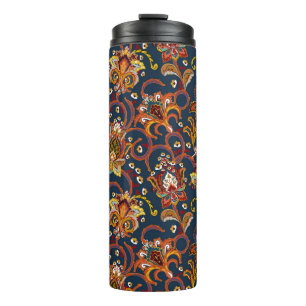 Hand Drawn Flowers: Colourful Navy Pattern Thermal Tumbler