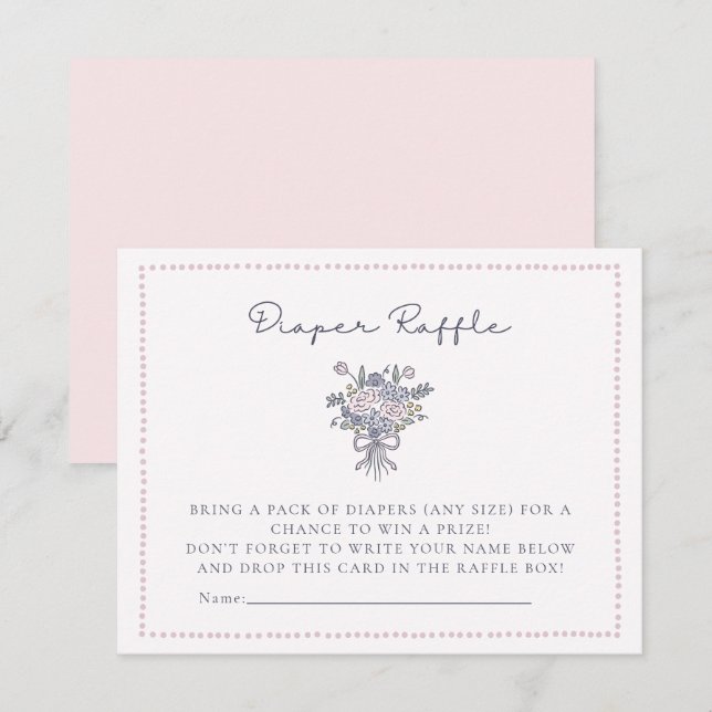 Hand drawn flowers dotted frame diaper raffle card (Front/Back)