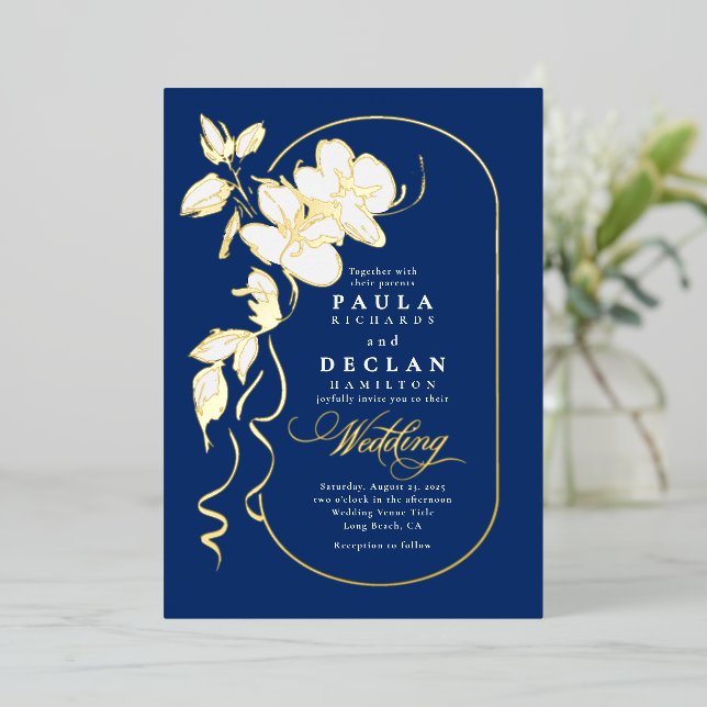 Hand-drawn Flowers Elegant Navy Blue Wedding (Standing Front)