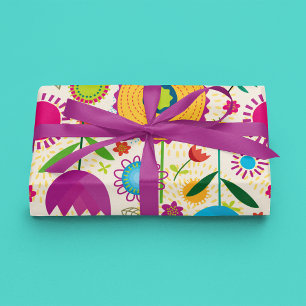 Hand Drawn Flowers Flat Sheet Wrapping Paper