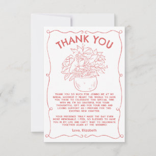 Hand Drawn Flowers Frame Coral Red Thank You Card