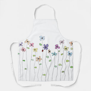 Hand Drawn Flowers & Ladybug All-Over Print Apron