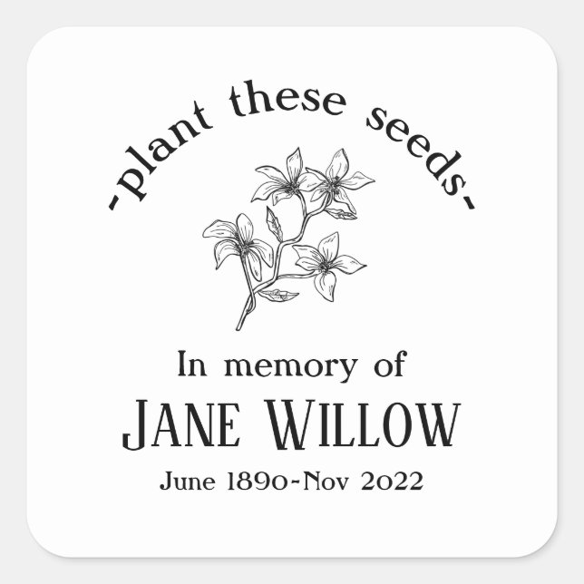 Hand Drawn Flowers Memorial Plant Seeds Square Sticker (Front)