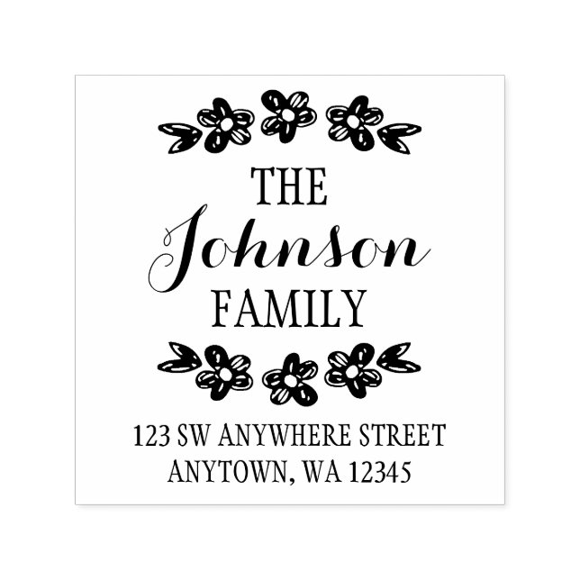 Hand Drawn Flowers Return Address Self-inking Stamp (Design)