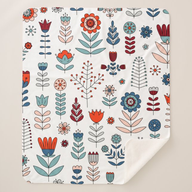 Hand drawn flowers seamless pattern sherpa blanket (Front)