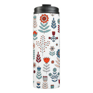 Hand drawn flowers seamless pattern thermal tumbler