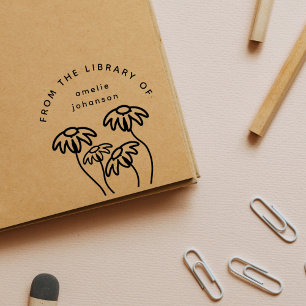 Hand-drawn Flowers Simple Custom Library Book Rubber Stamp