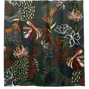 Hand-drawn flowers, tropical palm forest. shower curtain