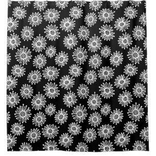 Hand Drawn Flowers - White on Black Shower Curtain