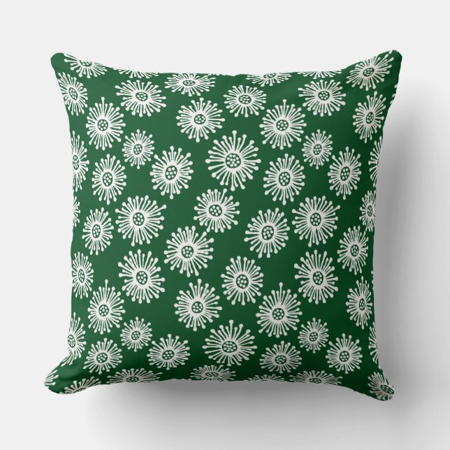 Hand Drawn Flowers - White on Dark Green 02481c Cushion (Front)