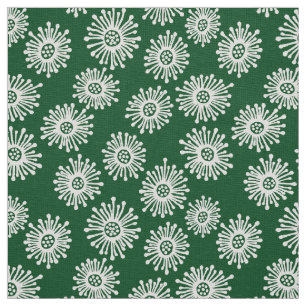 Hand Drawn Flowers - White on Dark Green 02481c Fabric