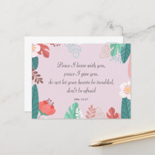 Hand drawn flowers with John 14:27 Bible Verse Postcard