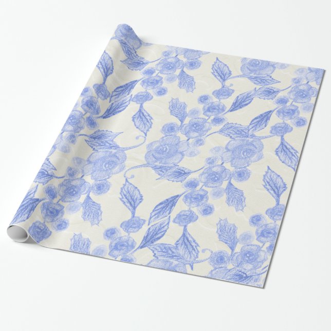 Hand-Drawn Flowers Wrapping Paper (Unrolled)