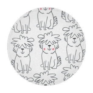 Hand-drawn fluffy dogs: vintage pattern. cutting board