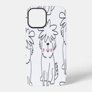 Hand-drawn fluffy dogs: vintage pattern. iPhone 12 case