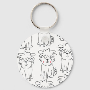 Hand-drawn fluffy dogs: vintage pattern. key ring