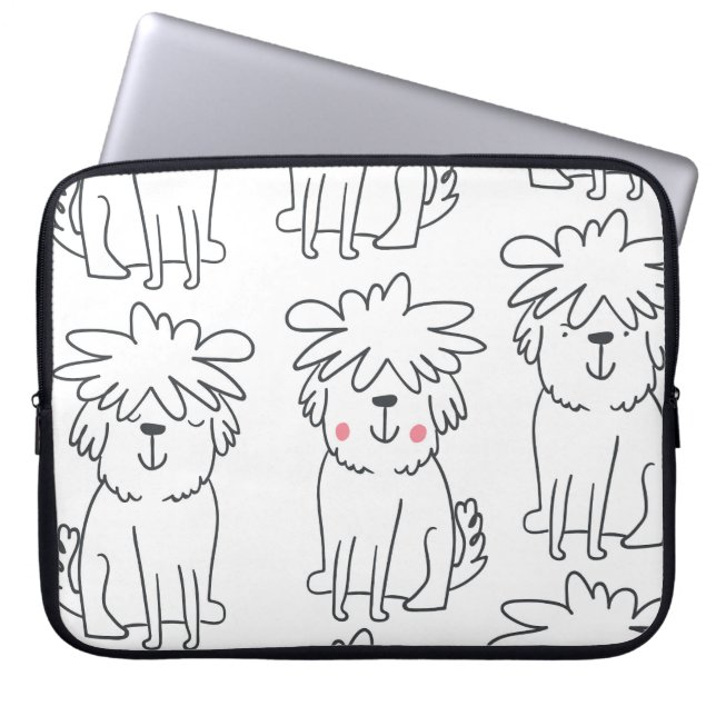 Hand-drawn fluffy dogs: vintage pattern. laptop sleeve (Front)