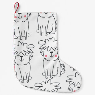 Hand-drawn fluffy dogs: vintage pattern. small christmas stocking