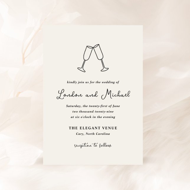 Hand Drawn Flutes Doodle Modern Wedding Invitation (Creator Uploaded)