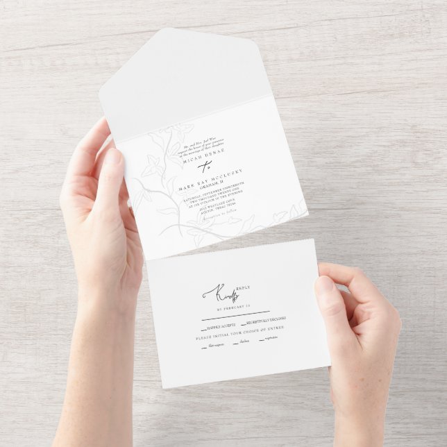 Hand-Drawn Foliage Simple Wedding All In One Invitation (Tearaway)