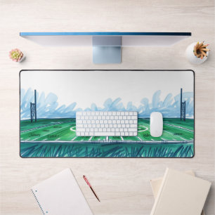 Hand-Drawn Football Field Desk Mat - Cool Blue &